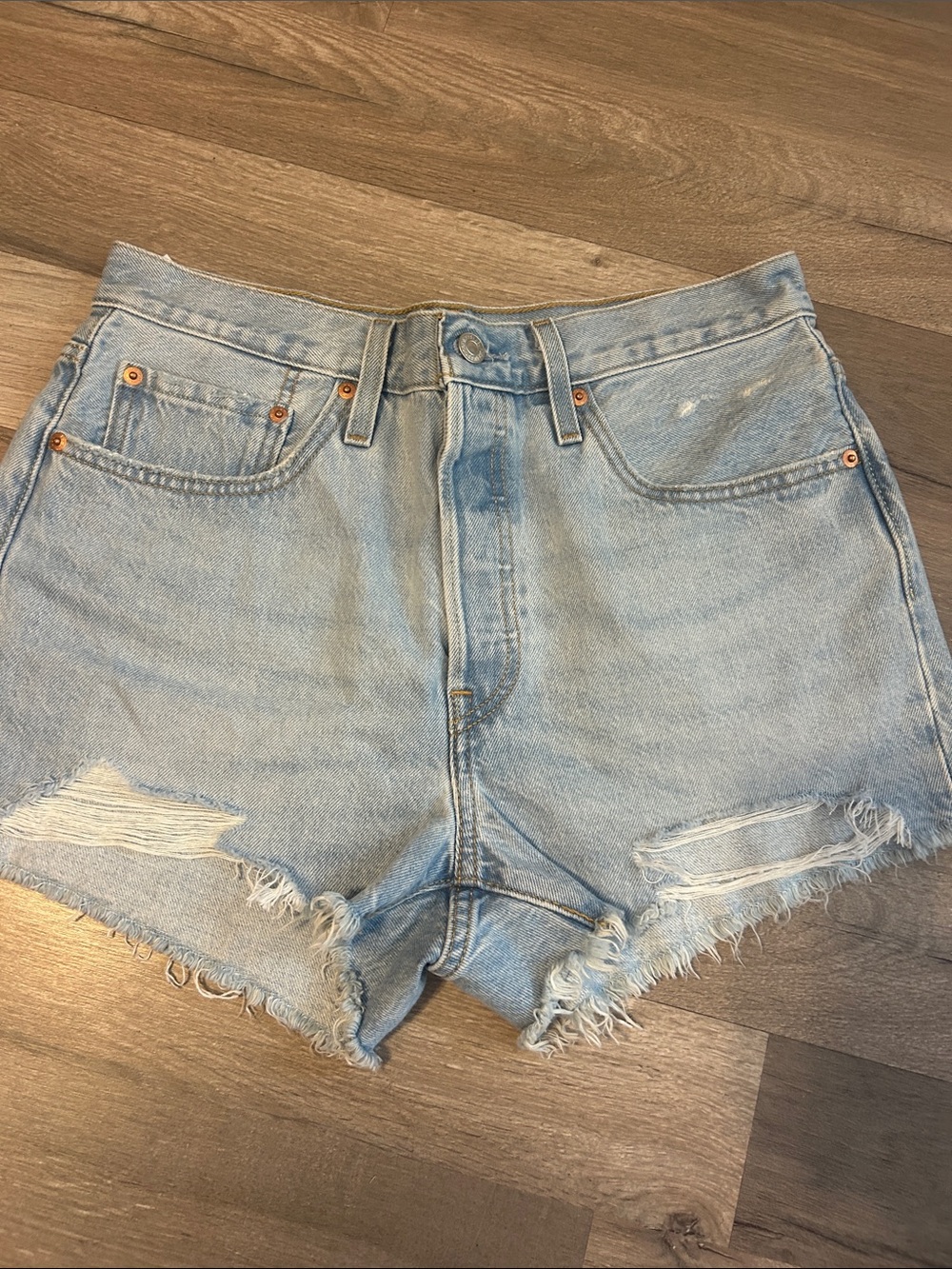 Levi's Light Blue Distressed Denim Cutoff Shorts Levi’s 501
